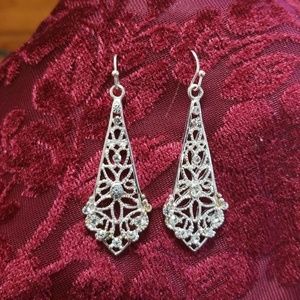 French Hook Silver Drop Earrings with Stones